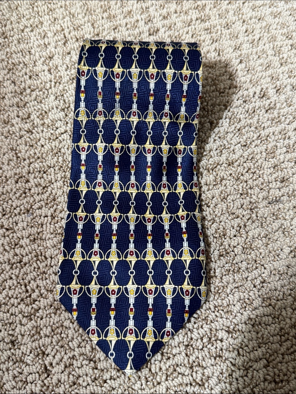 Navy Men's Patterned Tie with Gold & Red Motifs